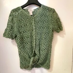 Vintage Northern Reflections crochet %100 cotton cardigan light green